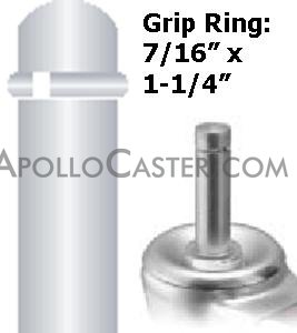 (image for) Caster; Swivel; 4" x 1-1/4"; PolyU on PolyO (Gray); Grip Ring (7/16" x 1-1/4"); Zinc; Precision Ball Brng; 300#; Total Lock (Mtl); Thread guards (Item #65464)