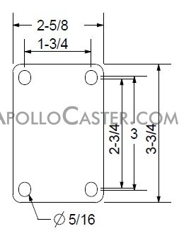 (image for) Caster; Swivel; 3" x 1-1/4"; Polyolefin; Plate (2-5/8"x3-3/4"; holes: 1-3/4"x2-3/4" slots to 3"; 5/16" bolt); Zinc; Plain bore; 250#; Dust Cover (Mtl) (Item #64450)