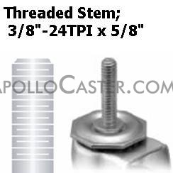 (image for) Caster; Twin Wheel; Swivel; 50mm (2in); Nylon; Threaded Stem (3/8-24TPI (Fine Thread) x 5/8); Satin Chrome; Zinc Body; 75#; Hood (Item #66984)