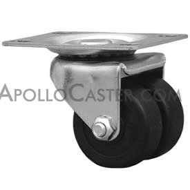 (image for) Caster; Dual Wheel; Swivel; 2" x 7/8" (x2); Polyolefin; Plate (2-5/8"x3-3/4"; holes: 1-3/4"x2-3/4" slotted to 3"; 5/16" bolt); Zinc; Plain bore; 225# (Item #66517)