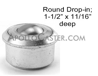 (image for) Ball Transfer; 1"; Steel Ball; Round Drop-in Base (1-1/2" x 11/16"); Machined Steel Housing; 440#; 9/16" Load Height; Weep Hole(s) (Item #88176)