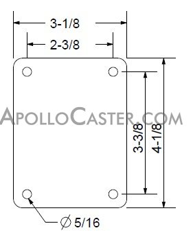 (image for) Caster; Swivel; 3" x 1-1/4"; Polyolefin; Top Plate; 3-1/8"x4-1/8"; hole spacing: 2-3/8"x3-3/8"; 5/16" bolt; Zinc; Plain bore; 250# (Item #69057)