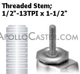 (image for) Caster; Swivel; 3x1-1/4; Thermoplastized Rubber (Gray); Threaded Stem (1/2-13TPI x 1-1/2); Zinc; Nylon Brng; 210#; Tread brake (Item #67063)
