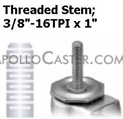 (image for) Caster; Swivel; 2" x 13/16"; Thermoplastized Rubber (Gray); Threaded Stem; 3/8"-16TPI x 1"; Zinc; Plain bore; 70# (Item #68007)