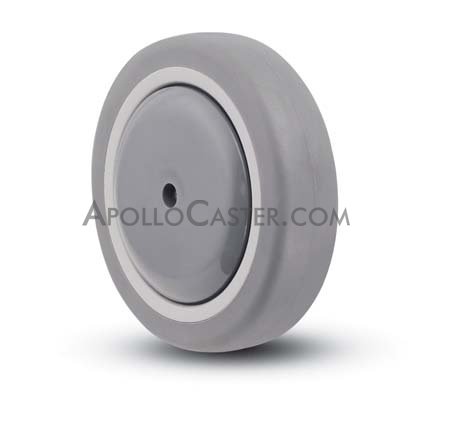 (image for) Caster; Swivel; 6" x 1-1/4"; Thermoplastized Rubber (Gray); Hollow Kingpin (1/2" bolt hole); Gray GFN; Prec Ball Brng; 325#; Thread guards (Item #63738)