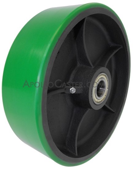 (image for) Wheel; 10" x 2-1/2"; PolyU on Cast Iron (Usu Red or Green); Roller Brng; 1-1/4" Bore; 2-3/4" Hub Length; 2000# (Item #88008)