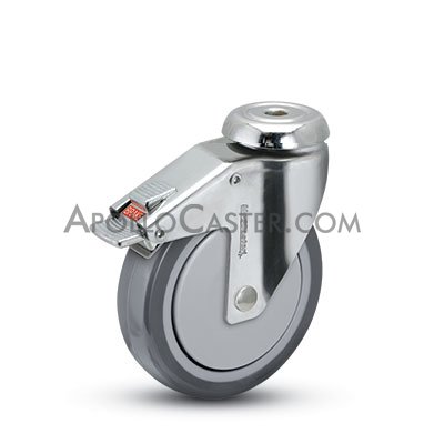 (image for) Caster; Swivel; 3" x 1-1/4"; Thermoplastized Rubber (Gray); Hollow Kingpin (1/2" bolt hole); Stainless; Precision Ball Brng; 190#; Thread guards; Total Lock (Item #64401)