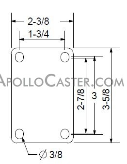 (image for) Caster; Rigid; 3 x 1-1/4; Polyolefin; Top Plate (2-3/8x3-5/8; holes: 1-3/4x2-7/8 slotted to 3; 5/16 bolt); Zinc; Plain bore; 200# (Item #66700)
