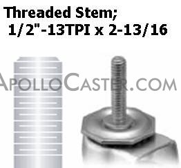 (image for) Caster; Swivel; 3" x 1-1/4"; PolyU on Alum; Threaded Stem (1/2"-13TPI x 2-13/16"); Zinc; Prec Brng; 350#; Dust Cover (Mtl) (Item #68475)