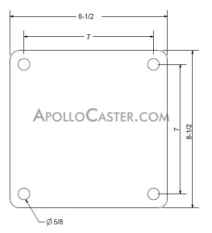 (image for) Caster; Rigid; 10" x 4"; PolyU (1"; 95A) on Steel; Plate (8-1/2"x8-1/2"; holes: 7"x7"; 5/8" bolt); Zinc; Tapered Rlr Brng; 7500# (Item #64031)