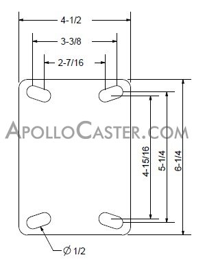 (image for) Caster; Rigid; 8" x 2-1/2"; V-Groove (7/8) Ductile Steel; Plate (4-1/2"x6-1/4"; holes: 2-7/16"x4-15/16" slotted to 3-3/8"x5-1/4"; 1/2" bolt); Roller Brg; 2400# (Item #65140)