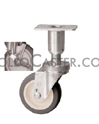 (image for) Leveling Caster; Swivel; 5"x1-1/4"; PolyU on PolyO; Plate (2-3/8"x3-5/8"; holes: 1-3/4x2-7/8 slots to 3; 5/16 bolt); 250#; Load height: 8.19" - 8.94"; Tread Brk (Item #66947)