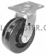 (image for) Caster; Swivel; 6" x 2"; Phenolic; Plate (4"x4-1/2"; holes: 2-5/8"x3-5/8" slots to 3"x3"; 3/8" bolt); Zinc; Roller Brng; 1200#; Pedal Wheel brake (Item #63980)