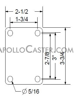 (image for) Caster; Rigid; 3" x 1-1/4"; Thermoplastized Rubber (Gray); Plate (2-1/2"x3-3/4"; holes: 1-3/4"x2-7/8" slots to 3"; 5/16" bolt); Zinc; Plain bore; 210# (Item #64443)