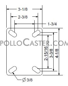 (image for) Caster; Swivel; 4" x 1-1/2"; Glass/ Nylon Hi-Temp (BR); Plate (3-1/8"x4-1/8": holes: 1-3/4"x2-15/16" slots to 2-3/8"x3-3/8"; 3/8" bolt); Roller Brg; 350#; Brake (Item #63357)