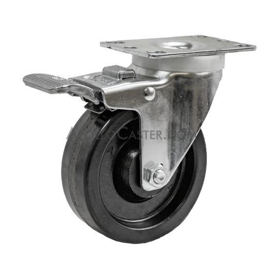 (image for) Caster; Swivel; 4" x 1-1/4"; Phenolic; Plate (2-1/2"x3-5/8"; holes: 1-3/4"x2-7/8" slotted to 3"; 5/16" bolt); Steel Spanner; 350#; Dust Cover (Mtl); Total Lock (Item #64126)