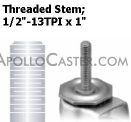 (image for) Caster; Twin; Swivel; 3" (75mm); Nylon; Threaded Stem; 1/2"-13TPI x 1"; Black; Rivet; 165# (Item #68943)