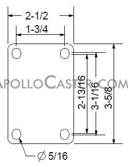 (image for) Caster; Swivel; 5" x 1-1/4"; Maroon PolyU on PolyO; Plate (2-1/2"x3-5/8": holes: 1-3/4"x2-13/16" (slot to 3-1/16"); 5/16" bolt); Prec BB; 300#; Total Lock Brake (Item #63213)