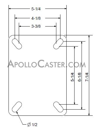 (image for) Caster; Rigid; 10" x 3"; Steel (Crowned Ductile); Top Plate (5-1/4"x7-1/4"; holes: 3-3/8"x5-1/4" slotted to 4-1/8"x6-1/8"; 1/2" bolt); Zinc; Roller Brng; 3500# (Item #66000)