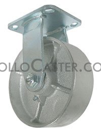 (image for) Caster; Rigid; 4" x 1-1/2"; Cast Iron; Top Plate (4"x4-1/2"; holes: 2-5/8"x3-5/8" slotted to 3"x3"; 3/8" bolt); Zinc; Roller Brng; 600# (Item #65998)