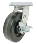 Caster; Swivel; 10" x 2-1/2"; Phenolic; Plate (4-1/2"x6-1/4"; holes: 2-7/16"x4-15/16" slotted to 3-3/8"x5-1/4"; 1/2" bolt); Roller Brg; 1800#; Brake (Item #63926)