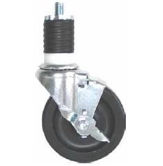 Caster; Swivel; 5x1-1/4; ThermoPlstc Rbr Round (Gray); Expandable Adapter (1.426" - 1.589" ID tubing); Zinc; Delrin Spanner; 300#; Tread brake (Item #66902)