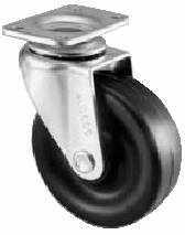 Caster; Swivel; 4" x 1-1/4"; Polyolefin; Top Plate (2-1/2"x3-3/4"; holes: 1-3/4"x2-7/8" slotted to 3"; 5/16" bolt); Stainless; Plain bore; 350# (Item #66424)
