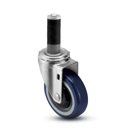 Caster; Swivel; 5" x 1-1/4"; PolyU on PolyO (Blue); Expandable Adapter (1-1/4" I.D. x 1-5/16" ID tubing); Precision Ball Brng; 300#; Bearing Cover (Item #64132)