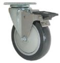 Caster; Swivel; 3x1-1/4; PolyU on PolyO (Gray); Plate (2-1/2x3-5/8; holes: 1-3/4x2-7/8 slotted to 3; 5/16 bolt); Ball Brng; 250#; Dust Cover; Pedal Wheel Brake (Item #65728)