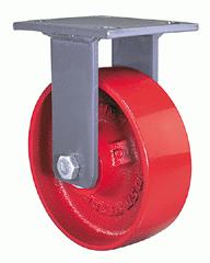 Caster; Rigid; 6" x 3"; Steel (Crowned Ductile); Plate (4-1/2"x6-1/4"; holes: 2-7/16"x4-15/16" slotted to 3-3/8"x5-1/4"); Roller Brng; 6000# (Item #65072)