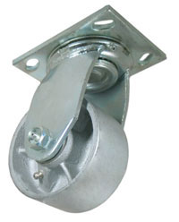 Caster; Swivel; 12 x 2-1/2; Cast Iron; Top Plate; 5-1/4x7-1/4; holes: 3-3/8x5-1/4 (slotted to 4-1/8x6-1/8); 1/2 bolt; Zinc; Roller Brng; 2000# (Item #67517)