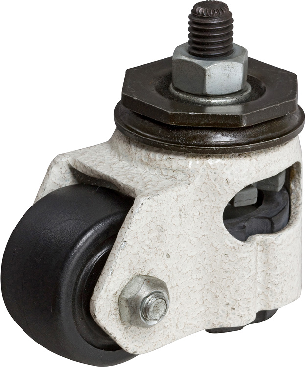 Caster; Swivel; 1-3/4" x 1-1/16"; Nylon; Hollow Kingpin (tapped 12mm; 5/8" deep); Ivory; 220# (Wheel) 550# (Pad); Leveling Pad (Open Sides).  Comes w/ 35mm Stem (Item #65294)
