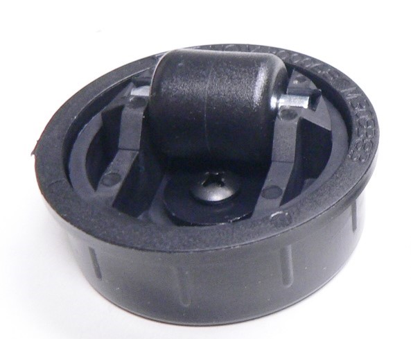 Low Profile Cabinet Caster; Swiveling; 3/4" wheel; Plastic Friction Fit Housing; 1.85" Cut out; Black; Plain bore; 330#; 3/8" off floor (Load height) (Item #63935)