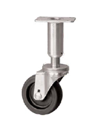 Leveling Caster; Swivel; 3"x1-1/4"; Polyolefin; Plate (3-1/2"x3-1/2": holes: 2-5/8x2-5/8; 5/16 bolt); 300# Load height: 7.7" - 9.3" (Item #66974)