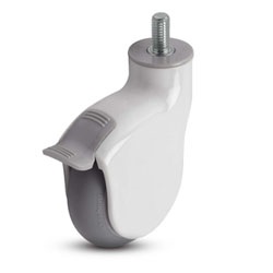 Caster; Swivel; 3" x 1"; Thermoplastized Rubber (Gray); Stem (3/8"-16TPI x 3/4"); White; Precision Ball Brng; 110#; Raceway Seal; Thread guards; Pedal Brake (Item #64881)