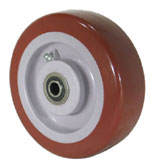 Wheel; 10" x 2-1/2"; PolyU on PolyO (Red); Roller Brng; 1" Bore; 2-3/4" Hub Length; 1200# (Item #87508)