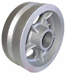 Caster; Swivel; 4" x 2"; V-Groove (7/8) Ductile Steel; Plate (4"x4-1/2"; holes: 2-5/8"x3-5/8" slots to 3"x3"; 3/8" bolt); Zinc; Roller Brng; 1250# (Item #63998)