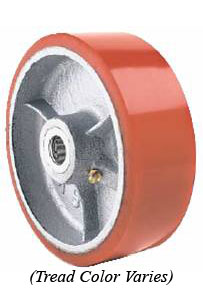 Wheel; 6" x 2"; PolyU on Cast Iron; Roller Brng; 5/8" Bore; 2-7/16" Hub Length; 1200# (Item #88219)