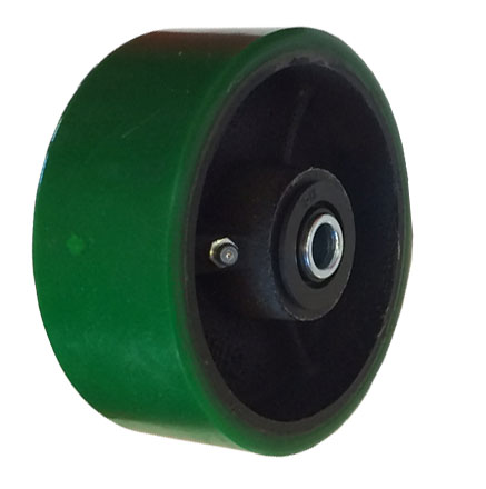 Wheel; 10" x 3"; PolyU on Cast Iron (Usu Red or Green); Roller Brng; 3/4" Bore; 3-1/4" - 3-1/2" Hub Length; 3000# (Item #89171)