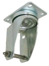 Yoke Axle & Nut; Swivel; 5" x 1-1/4"; Top Plate (2-5/8"x3-3/4"; holes: 1-3/4"x2-3/4" slotted to 3"; 5/16" bolt); Zinc; 3/8" Bore; 325#; Dust Cover (Mtl) (Item #88323)