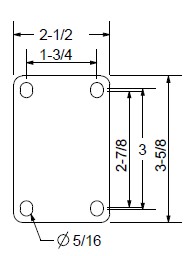 (image for) Caster; Swivel; 5" x 1-1/4"; Rubber on Alum; Plate; 2-1/2"x3-5/8"; holes: 1-3/4"x2-7/8" (slots to 3"); 5/16" bolt; Zinc; Prec Brng; Wgt Cap: 250# (Item #69881)