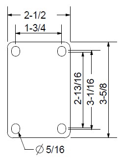 (image for) Caster; Swivel; 5" x 1-1/4"; Maroon PolyU on PolyO; Plate (2-1/2"x3-5/8": holes: 1-3/4"x2-13/16" (slot to 3-1/16"); 5/16" bolt); Prec Ball Brngs; 300#; Brake (Item #63214)
