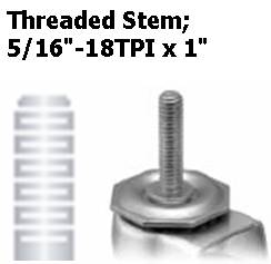 Caster; Twin; Swivel; 2" (50mm); Thermoplastized Rubber (Black); Threaded Stem; 5/16-18TPI x 1; Black; Rivet; 75#; Pedal Lock; Wheel (Item #68046)