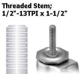 (image for) Caster; Swivel; 6" x 2"; Flat Free(Black); Premium One-piece welded Hub; Threaded Stem (1/2-13TPI x 1-1/2); Zinc; Ball Brng; 250#; Sawtooth Tread; Brake (Item #65421)