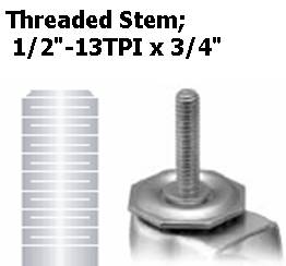(image for) Caster; Swivel; 4" x 1-1/4"; Conductive PolyU; Threaded Stem (1/2"-13TPI x 3/4"); Nylon Rig; Prec Ball Brng; 220#; ESD; Thread guards; Total Pedal Brake (Item #66400)
