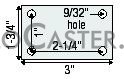 (image for) Caster; Swivel; 1-5/8" x 7/8"; Polyolefin; Plate (1-3/4" x 3"; holes: 1" x 2-1/4"; 1/4" bolt); Zinc; Plain bore; 75# (Item #63639)