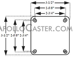 (image for) Caster; Swivel; 5" x 1-1/4"; Phenolic; Plate (3-1/2"x3-1/2"; holes: 2-5/8"x2-5/8"; slotted to 2-3/4"x2-3/4"; 5/16" bolt); Zinc; Plain bore; 350#; Tread brake (Item #64688)