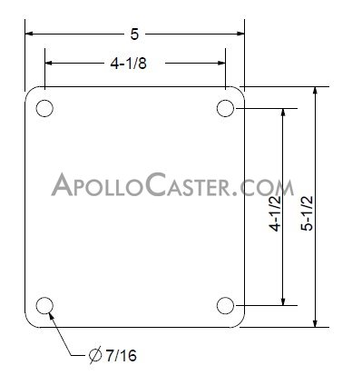 (image for) Caster; Swivel; 4 x 2; ThermoPlstc Rbr; Round; Top Plate; 5x5-1/2; hole spacing: 4-1/8x4-1/2; 7/16 bolt; Zinc; Roller Brng; 300#; Zerk Axle (Item #69149)