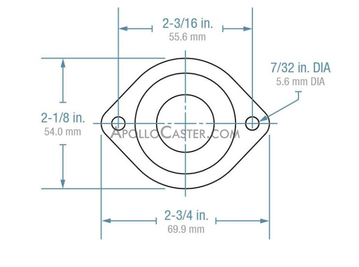 (image for) Ball Transfer; Low Profile; 1" Steel ball; Flange (2-1/8"x2-3/4": two holes: 2-3/16" apart); Steel housing; 75#; Low 3/4" inch profile (Item #88807)