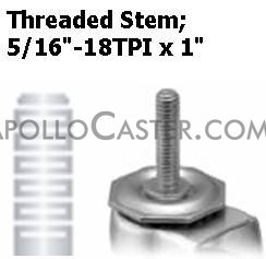 (image for) Caster; Swivel; 2-1/2" x 13/16"; Rubber (Soft; non-marking); Threaded Stem (5/16"-18TPI x 1"); Zinc; Plain bore; 80# (Item #63696)